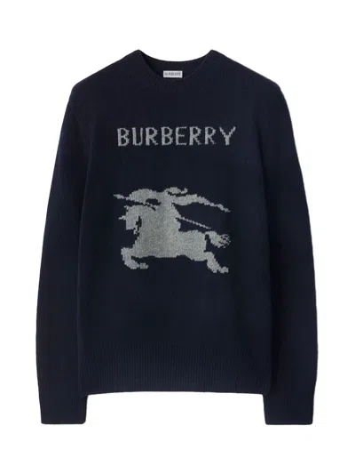 Burberry Men Ekd Wool Cashmere Sweater Navy In Blue
