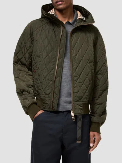 Burberry Hooded Quilted Nylon Bomber Jacket In Green