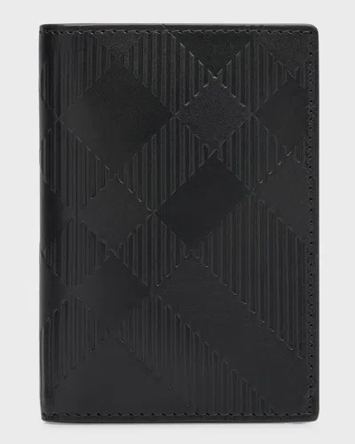 BURBERRY MEN'S EMBOSSED CHECK LEATHER BIFOLD CARD HOLDER