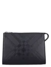 Burberry Men's Embossed Check Leather Pouch In Black