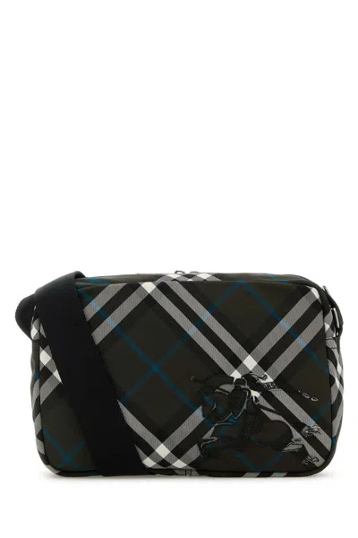 Burberry Men Embroidered Canvas Check Crossbody Bag In Multicolor