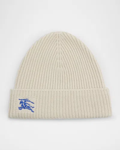 Burberry Men's Embroidered Ekd Cashmere Beanie Hat In Plaster