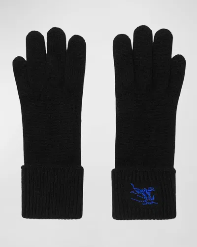 Burberry Men's Embroidered Ekd Knit Gloves In Black