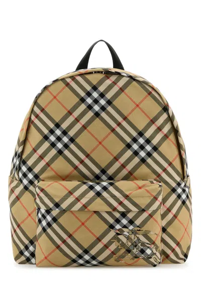 Burberry Men Embroidered Fabric Check Backpack In Multicolor