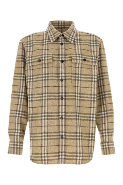 Burberry Men Embroidered Flannel Shirt In Multicolor