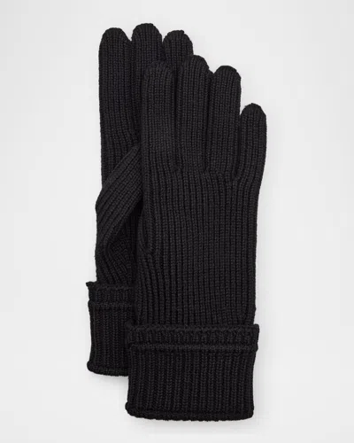 Burberry Men's Embroidered Logo Patch Wool-blend Knit Gloves In Black