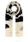 Burberry Men Embroidered Wool Scarf In White