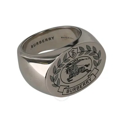Burberry Men's Engraved Ekd Palladium-plated Signet Ring In Metallic