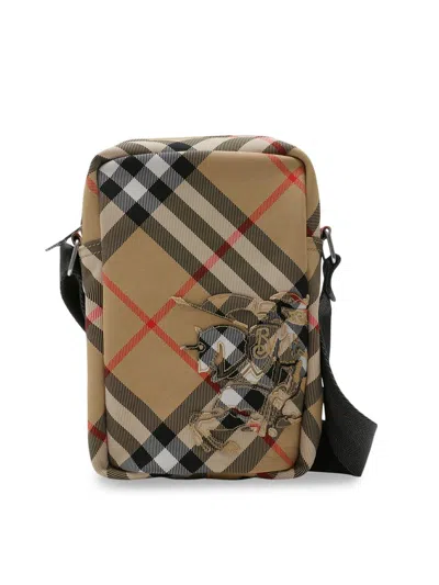 Burberry Men's Equestrian Knight Check Phone Pouch In Sand