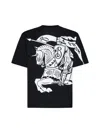 Burberry Black T-shirt With Contrasting Equestrian Knight Print In Cotton Man In Black
