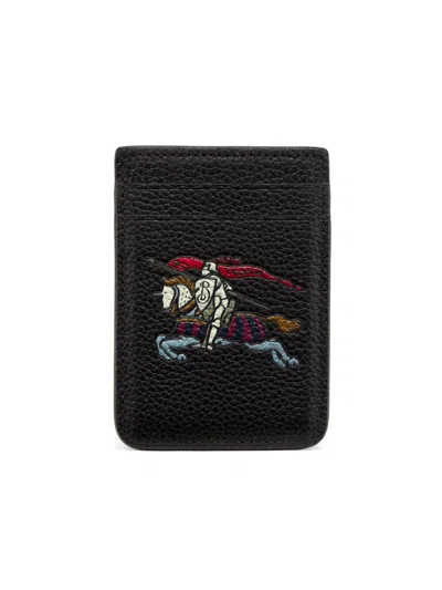 Burberry Men's Equestrian Knight Magnetic Leather Card Case In Black