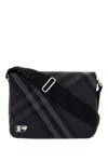 Burberry Men's Ered Checkered Nylon Messenger Bag With In Black