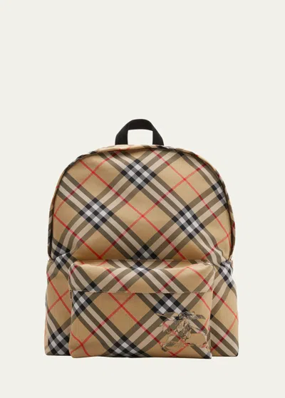 Burberry Men's Essential Check Backpack In Sand