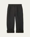 Burberry Black Pants With Logo Embroidery On The Side And Turn-up Checked Hem In Cotton Man In Black