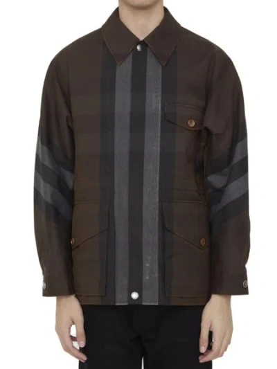 Burberry Men's Field Check Jacket In Shades Of Brown For Ss23 In Blue