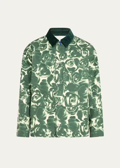 Burberry Men's Floral-print Workwear Jacket In Green