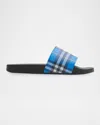 Burberry Checked Canvas Slides In Blue
