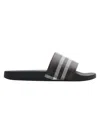Burberry Check Pattern Flat Sliders With Round Toe In Black