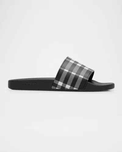 BURBERRY MEN'S FURLEY CHECK SLIDE SANDALS