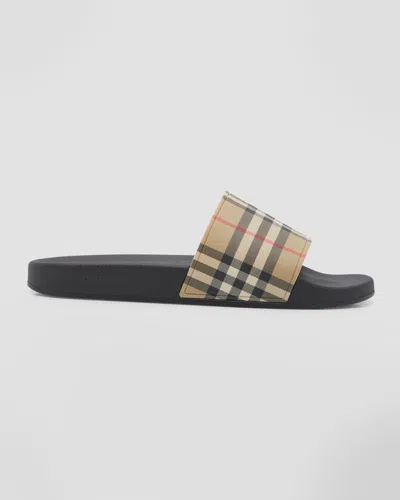 Burberry Men Vintage Check Print Slides In Black