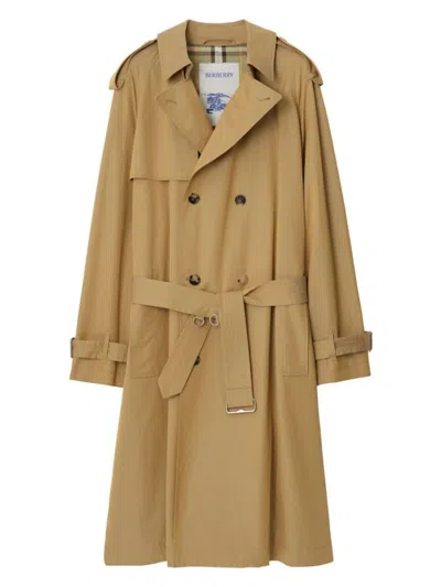 Burberry Men's Gabardine Long Trench Coat In Beige