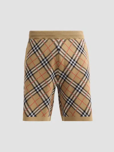 Burberry Knit Bermuda Shorts Checked Pattern Embroidery In Brown