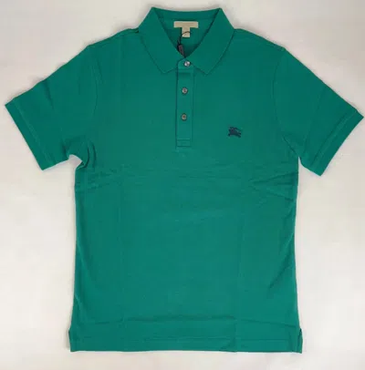 Burberry Men's Green Cotton Embroidered Logo Polo Shirt Check Detail In Forest Green