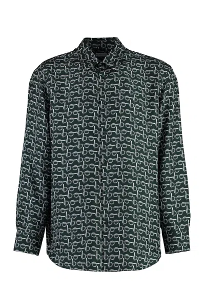 Burberry B Printed Long Sleeved Shirt In Green