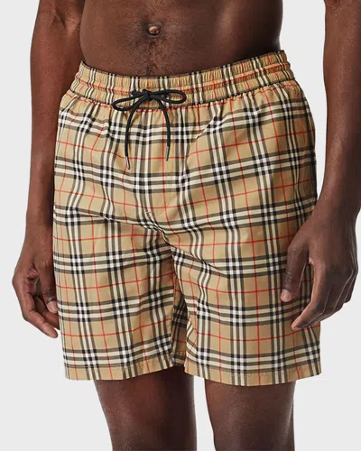 Burberry Men's Guildes Check Swim Trunks In Archive Beige Ip Chk