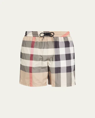 Burberry Boxer Swim Checkered Pattern Pockets Zip In Neutral