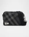 Burberry Men's Heritage Phone Crossbody Bag In Charcoal Check
