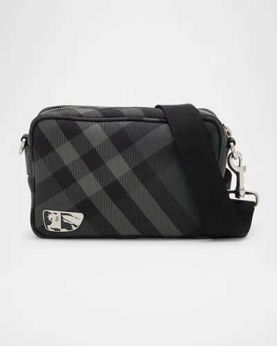 Burberry Men's Heritage Phone Crossbody Bag In Charcoal Check