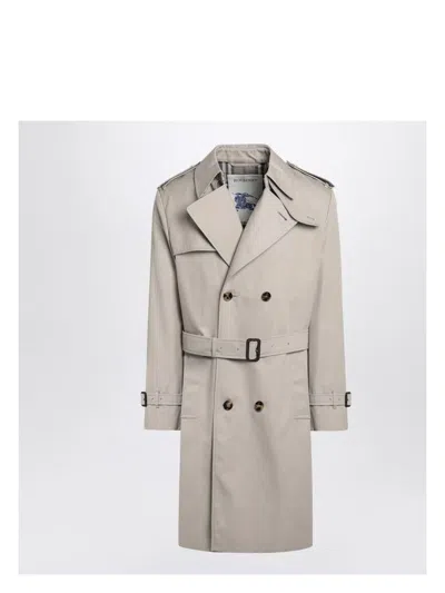 Burberry Heron-coloured Cotton Trench Coat In Grey