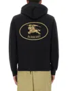 Burberry Men Black Sweatshirt With Ekd Embroidery On The Front And Logo Print On The Rear In Cotton In Black