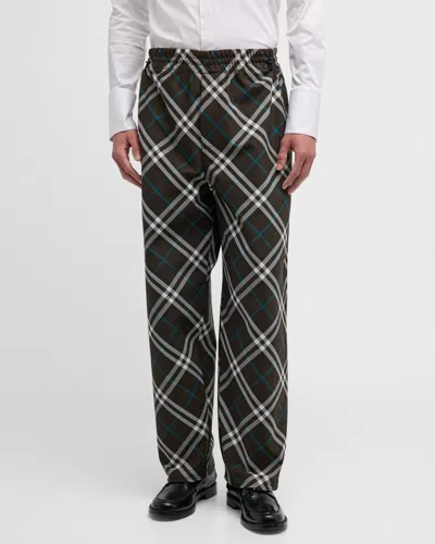 BURBERRY MEN'S IP CHECK ELASTIC-WAIST PANTS