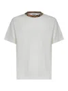 Burberry White Crewneck T-shirt With Check Motif On The Collar In Cotton Man In White