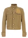 Burberry Denim Jacket With Embroidered Patch And Epaulettes In Green
