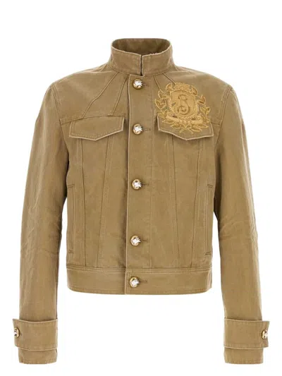 BURBERRY MEN'S KHAKI DENIM JACKET