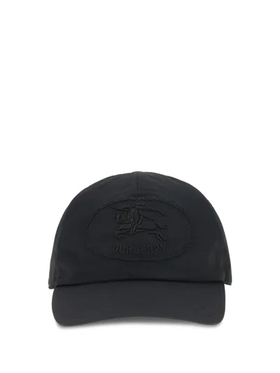 Burberry Men Knight Stamp Gabardine Baseball Cap In Black