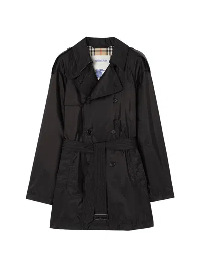 Burberry Mid-length Nylon Leadenham Trench Coat In Black