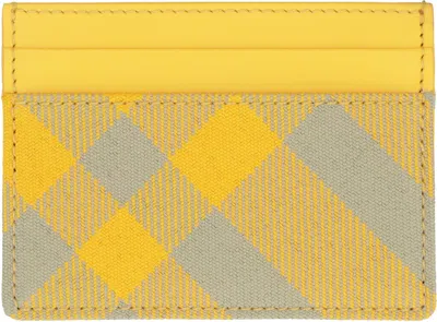 Burberry Men's Leather And Checked Fabric Card Holder In Yellow