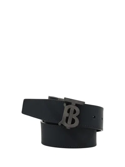 Burberry Monogram-buckle Leather Belt In Black