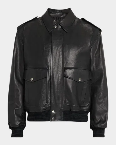 Burberry Men's Leather Bomber Jacket In Black