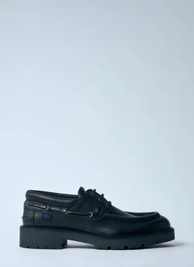Burberry Men Leather Raft Boat Shoes In Black