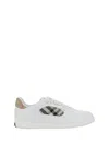 Burberry Men Low-top Leather Sneakers With Check Inserts In White