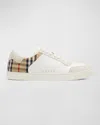 Burberry Check Motif Leather Sneakers In Neutral White