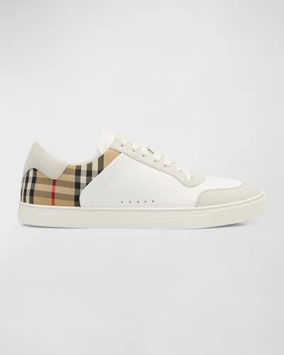 BURBERRY MEN'S LEATHER-SUEDE CHECK SNEAKERS