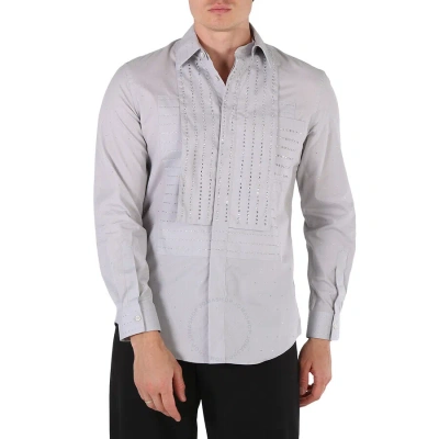 Burberry Men's Light Pebble Grey Crystal Embroidered Formal Shirt