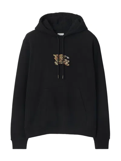 Burberry Men's Logo Cotton Slim-fit Hoodie In Black
