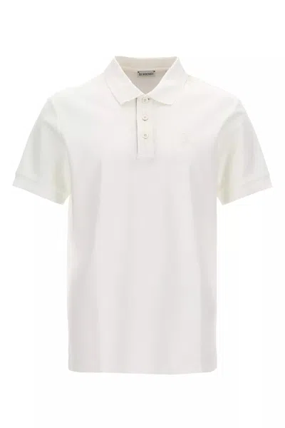 Burberry Men Logo Embroidery Polo Shirt In White